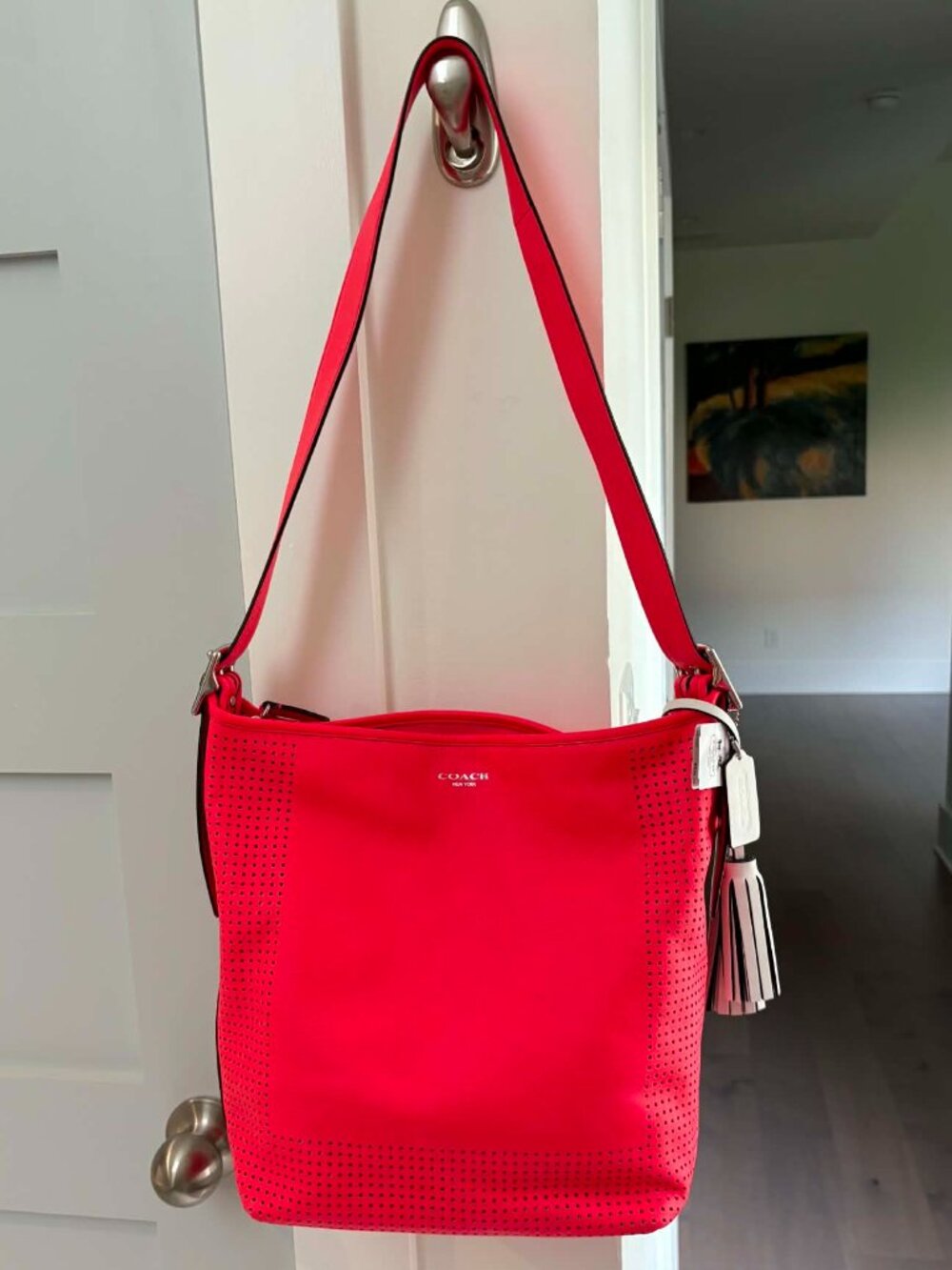 Coach Legacy Perforated Leather Duffle Shoulder/Crossbody Bag – Watermelon Pink